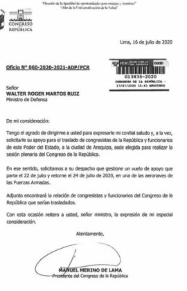 oficio viaje arequipa congreso